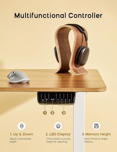 مكتب دائمة كهربائية ، مكتب قابل للتعديل ارتفاع مع 4 إعدادات ارتفاع للذاكرة ، 48 × 24 بوصة ، محطة عمل المكتب المنزلي (سطح المكتب الأسود + إطار أسود) in Kuwait