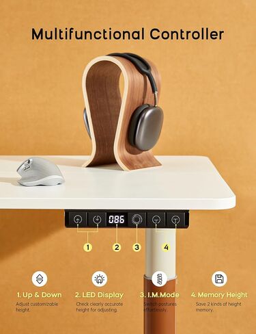 مكتب دائمة كهربائية ، مكتب قابل للتعديل ارتفاع مع 4 إعدادات ارتفاع للذاكرة ، 48 × 24 بوصة ، محطة عمل المكتب المنزلي (سطح المكتب الأسود + إطار أسود) in Saudi Arabia