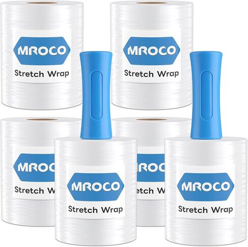 MROCO Stretch Wrap Film 5" x 1000ft with 2 Handles, 6 Rolls 80 Gauge Plastic Shrink Wrap for Moving Furniture & Pallet Wrap, Industrial Mini Clear Heavy Duty Shrink Film Roll for Moving & Storage in Saudi Arabia