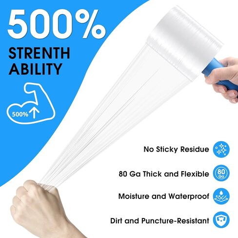 MROCO Stretch Wrap Film 5" x 1000ft with 2 Handles, 6 Rolls 80 Gauge Plastic Shrink Wrap for Moving Furniture & Pallet Wrap, Industrial Mini Clear Heavy Duty Shrink Film Roll for Moving & Storage in Saudi Arabia