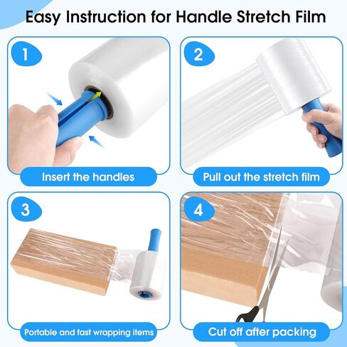 MROCO Stretch Wrap Film 5" x 1000ft with 2 Handles, 6 Rolls 80 Gauge Plastic Shrink Wrap for Moving Furniture & Pallet Wrap, Industrial Mini Clear Heavy Duty Shrink Film Roll for Moving & Storage in Saudi Arabia