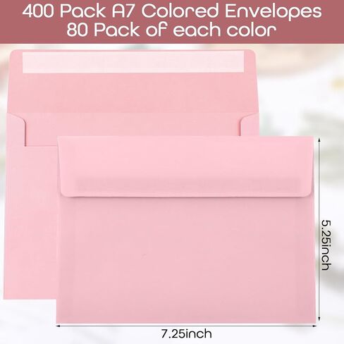 Zhanmai 400 Pack A7 Envelopes Bulk for Invitation 5 x 7 Self Adhesive Envelopes Gradient Colored for Gift Cards, Wedding, Greeting Letters, Mother's, Birthday Party 5.25 x 7.25 In, 120 GSM(Pink) in Kuwait