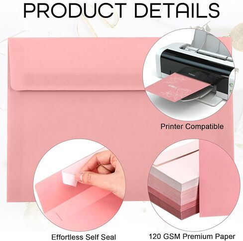 Zhanmai 400 Pack A7 Envelopes Bulk for Invitation 5 x 7 Self Adhesive Envelopes Gradient Colored for Gift Cards, Wedding, Greeting Letters, Mother's, Birthday Party 5.25 x 7.25 In, 120 GSM(Pink) in Kuwait