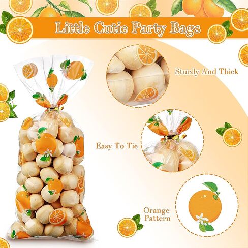 Pajean 100 Pieces Oranges Citrus Bags Little Baby Shower Bags Cellophane Candy Treat Sack with 100 Gold Twist Ties for Tangerine Summer Baby Shower Birthday Party Gifts in Saudi Arabia