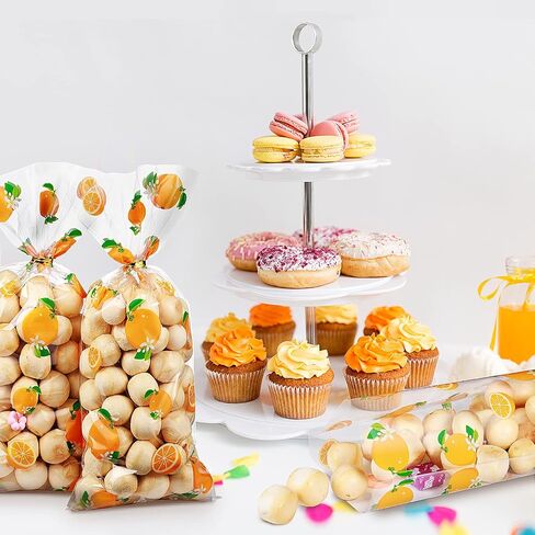 Pajean 100 Pieces Oranges Citrus Bags Little Baby Shower Bags Cellophane Candy Treat Sack with 100 Gold Twist Ties for Tangerine Summer Baby Shower Birthday Party Gifts in Saudi Arabia