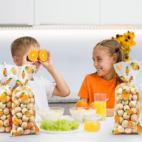 Pajean 100 Pieces Oranges Citrus Bags Little Baby Shower Bags Cellophane Candy Treat Sack with 100 Gold Twist Ties for Tangerine Summer Baby Shower Birthday Party Gifts in Saudi Arabia