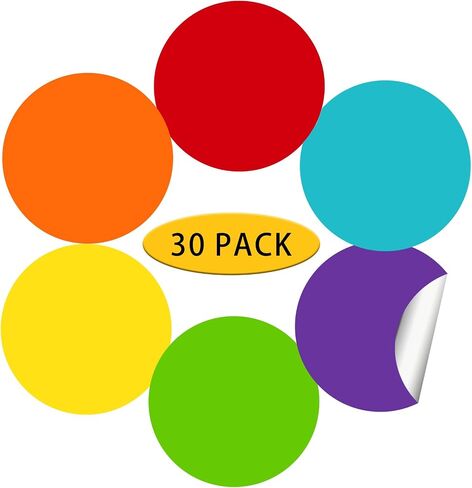Starliboo 6 "ملصقات ملصقات متحركة كبيرة ملونة ، ملصقات دوائر النقاط للمدرسة ، المنزل ، المكتب ، الأعمال 6 ألوان -30 حزم in Kuwait