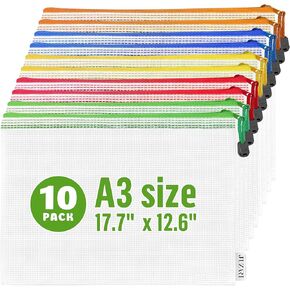 5 Pack Mesh Zipper Pouch Bags 10x14 inch - Plastic Zipper Pouches for Organizing - Document Bags With Zippered - Letter Size Zippered Pouch - Document Pouches
