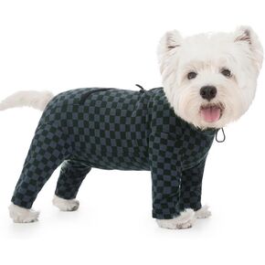 Dog Fleece Onesie for Cold Winter, Stretchy Dog Winter Bodysuit Adjustable Puppies Jumpsuit Doggie Pajamas Pet Clothes, Dark Green, Medium