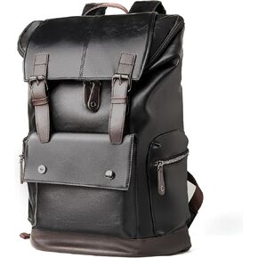 Vintage PU Leather Backpack Bookbag Fit 15.6inch Laptop Flap Waterproof Carry On Utility Large Capacity Back Pack Rucksack Hiking Business Work in Saudi Arabia