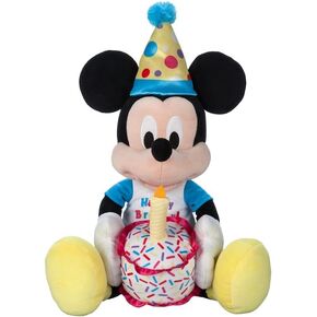 Disney Store Official Happy Birthday Mickey Mouse Stuffed Animal with Plush Cake, Candle & Party Hat - Embroidered Features, T-Shirt & Soft Mouse Ears for Kids
