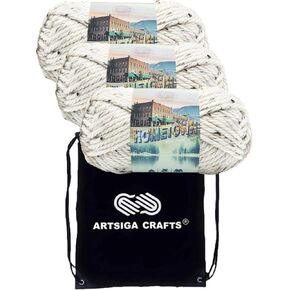 Lion Brand Knitting Yarn Hometown Aspen Tweed 3-Skein Factory Pack (Same Dye Lot) 135-302 Bundle with 1 Artsiga Crafts Project Bag