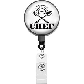 BEKECH Chef Retractable Badge Holder Chef Hat Cooking Chef ID Card Holder Badge Reel Culinary Gift for Chef Culinary Student