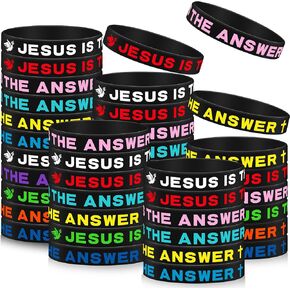 HyDren 50 Pcs Jesus is The Answer Silicone Wristbands Colorful Rubber Bracelets Christian Silicone Bracelet God We Trust Rubber Wristbands for Adult Women Men Party Novelty