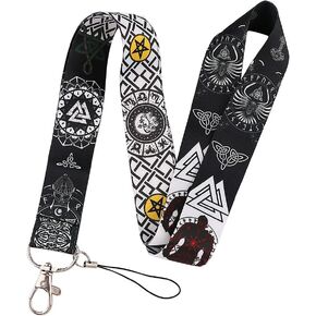 Pinstant Viking Norse Rune Symbol Thor Odin Gods 17.7" Neck Lanyard Keychain Holder ID Badge Mobile Phone Pin Strap