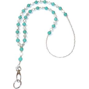 Vintage Turquoise Look, Women's Beaded Fashion Lanyard, Strong ID Badge Card Holder Teacher Nurse Cruise Keys Keychain Phone