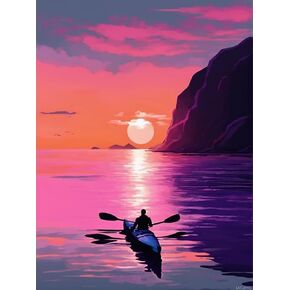 EATUKYIC Kayak Diamond Art Painting Kits, Scenic Lake 5D Diamond Painting for Adults Beginners DIY Full Drill Round Art Gems for Home Wall Decor 12x16inch