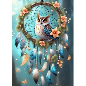 PFFNGPEN Diamond Art Painting Kits for Adults, DIY Dream Catcher Owl Diamond Art Kits for Beginners, 5D Birds Round Full Drill Diamond Art for Home Wall Decor Craft Gifts 12x16 inch