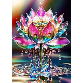 CEOVR Lotus Diamond Painting Kits for Adults, Lotus Flower Diamond Art Dots 5D Full Drill DIY Gem Art, Adult Crafts Kits Arts and Crafts, Wall Decor for Home Office 12x16in