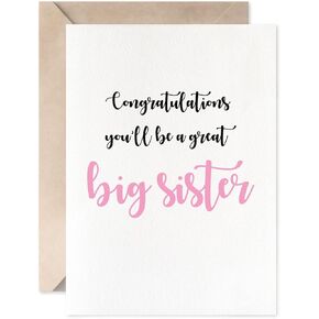 MAGJUCHE Pink Big Sister Congratulations Card, New Baby Greeting Card, You Are a Big Sister Announcement Card