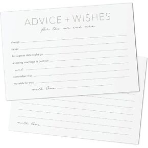 CARDAMONOLY Advice and Wishes Cards, Minimalist Black and White 6 x 4 Inches, Pack of 50, for Wedding Decorations for Reception, Party Favors for Adults, Bridal Shower Card (Mr and Mrs - Landscape)
