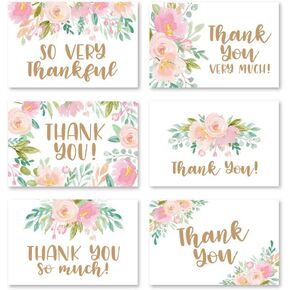 Hadley Designs 24 Pink Blush Floral Thank You Cards, Envelopes, Great Note For Adult Funeral Sympathy or Gift Gratitude Supplies For Grad, Birthday, Baby or Bridal Wedding Shower Watercolor Flower