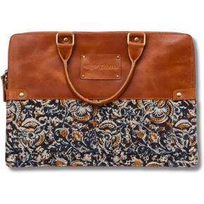 Handcrafted Laptop Bag/Sleeve/Case for Women | Made From Leather With Handblock Fabric - Ideal For 13 Inch Devices