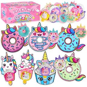 28 Pack Valentines Day Cards for Kids, Donut Ice Cream Erasers with Greeting Cards, Valentine's Day Gifts for Kids, Valentine Kids Party Favor, School Classroom Exchange Prizes for Boys Girls