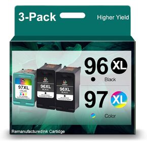 96/97 Ink Cartridge Black and Color Combo Pack (3 Pack) Remanufactured Replacement for HP 96 97 for Deskjet 6940 5940 6840 6980 6988 Photosmart 8050 Officejet 7310 7410 7210 (2 Black 1 Tri-Color)