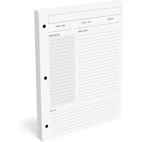 Recipe Card Set, 3-Hole Punched (Set of 30), 8.5 x 11 inch, 200 GSM Insert Card, Letter Size for Saving Recipes