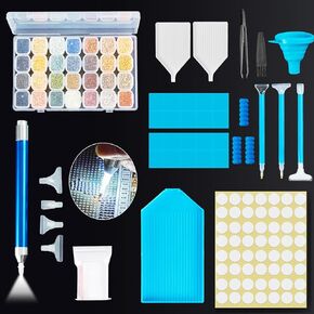 Diamond Paintings Accessories,5D DIY Diamond Art Accessories and Tools with Diamond Paintings Pen with Light,Compartment Box,20 Pieces Wax,Trays, Diamond Paintings Kits for Adult Beginner(Purple)