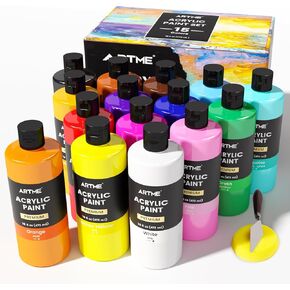 Acrylic Paint Set, 15 Unique Colors (16oz/473ml) Large Bulk Acrylic Paint Non Toxic, Waterproof, Rich Pigments Perfect for Artists, Students Painting on Canvas Stone Wood Fabric Ceramic Crafts