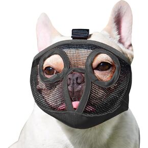 Short Snout Dog Muzzles- Bulldog Muzzle Breathable Mesh Dog Mask for Biting Chewing Training Licking Grooming (Black, S（Head 9.1-12.1"）)