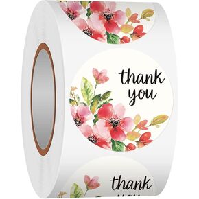 Heyfibro 500 PCS 1.5" Thank You Sticker for Small Business, Baking Packaging, Gift Cards, Envelopes Seals, Wedding(Flower 3)