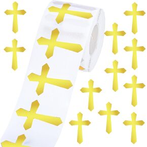 Whaline 500Pcs Easter Gold Cross Stickers Roll Gold Foil Seal Stickers Self-Adhesive Label Decals for Craft Scrapbook Envelope Card Party Favor Decor