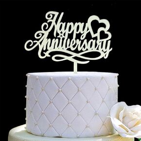 Happy Anniversary Cake Topper, Wedding Anniversary, Company Anniversary, Birthday Party Decorations,Silver Glitter Acrylic