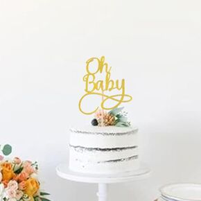 Gold Glitter Oh Baby Cake Topper, Baby Party Cake Pick Decoration, Baby Baptism or New Baby Gender Reveal Party Cake Decorations Supplies Birthday Baby Shower Photo Booth Props