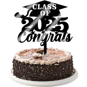 Class Of 2025 Congrats Cake Topper,Congrats 2025 Graduate Party Decorations Supplies,High School Graduation, College Graduate Cake Decorate (Black silver)