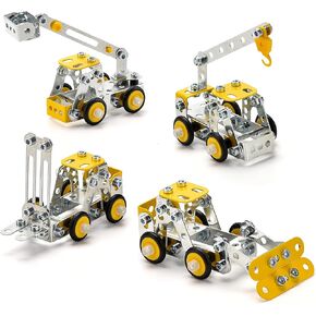 Erector Set for Boys Age 8-12,4 Mini Metal Model Set for Kids,Engineering Metal Building Kit,Learning Construction Truck Building Toys for Boys Age 8-12 DIY STEM Educational Gifts (330pcs)