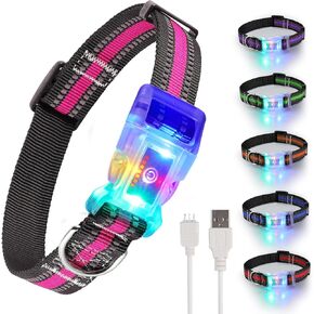 Buckle Glow Dog Collar Light,Adjustable Flashing LED Dog Collar Rechargeable Waterproof,Light Up Dog Collars Lights for Medium,Large Dogs- ML(Neck:14.17-24.8")