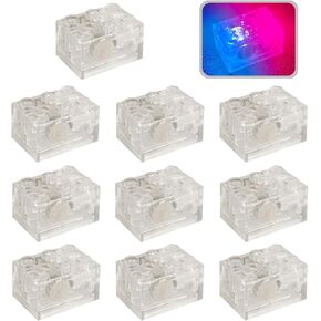 Lights Bricks, 10PCS 2x2 Classic Light Up Bricks Accessories Kits, Transparent LED Accessories Pack, Parts Pieces Building Blocks Set Toys