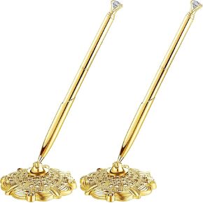 Outus 2 Pieces Hollow Round Pen Holder Pen Set for Wedding Bridal Engagement Guest Book Birthday Party Ceremony Graduation Office, with Diamond Attached to Desk