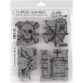 Stampers Anonymous Tim Holtz Cling Rubber Stamp Set, 7 by 8.5-Inch, Halloween Blueprint