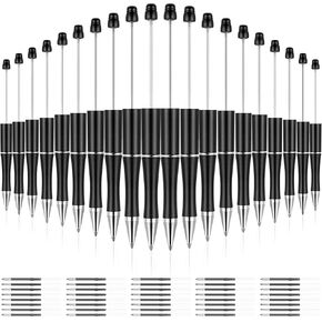 20 Pcs Beadable Pens,plastic Bead Pen Bulk Colored,black Ink Beaded Pens Extra Refills for Make Gifts for Children and Students, Office School Supplies(Black)