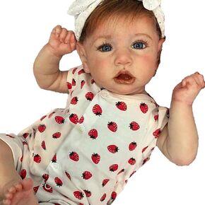 Reborn Baby Dolls Girls 22 Inch 55 cm,Realistic Baby Doll in Strawberry Print Outfit with Pacifier, Reborn Toddler Dolls Boys & Girls Toy Gift Soft Silicone Doll Newborn Baby