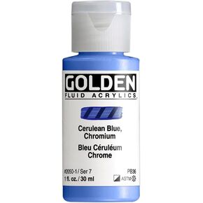 Fluid Acrylics by GOLDEN, Cerulean Blue Chromium, 1 fl. oz. Bottle, Professional Acrylic Paint, Semi-Opaque