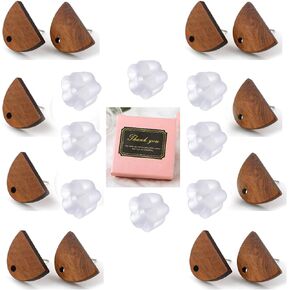 Wood Earring Findings for Jewelry Making 20pcs DIY Walnut Wooden Earring Posts Bulk Flat Round Wooden Earring Stud Earring Making Supplies for DIY Making (White)