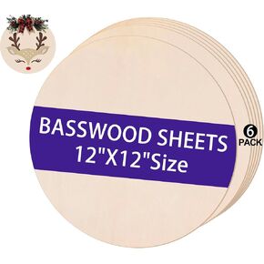 6 Pack 12" Wood Circles for Crafts, Round Wooden Discs for Crafts, 3mm Unfinished Blank Wood Signs for DIY Crafts, Door Hanger, Sign, Wood Burning, Painting, Christmas Halloween Decor
