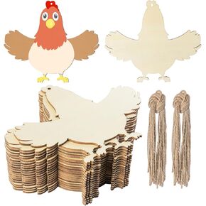 Chicken Shape Wood Easter Wood Unfinished Wooden DIY Crafts Hen Wood Hanging Present Tags with Ropes for Christmas Birthday Party Happy Easter Spring Home Decor DIY Crafts Painting Supplies 20Pcs