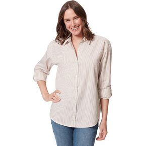 Gloria Vanderbilt Women's Amanda Oversized Button Down Shirt with Roll-tab Sleeves, Rosy Pink Runway Stripe